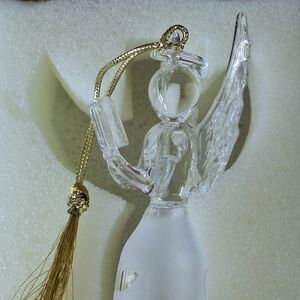 Lenox Joyous Tidings Believe Angel Ornament 6" Frosted Glass with Crystal Trim